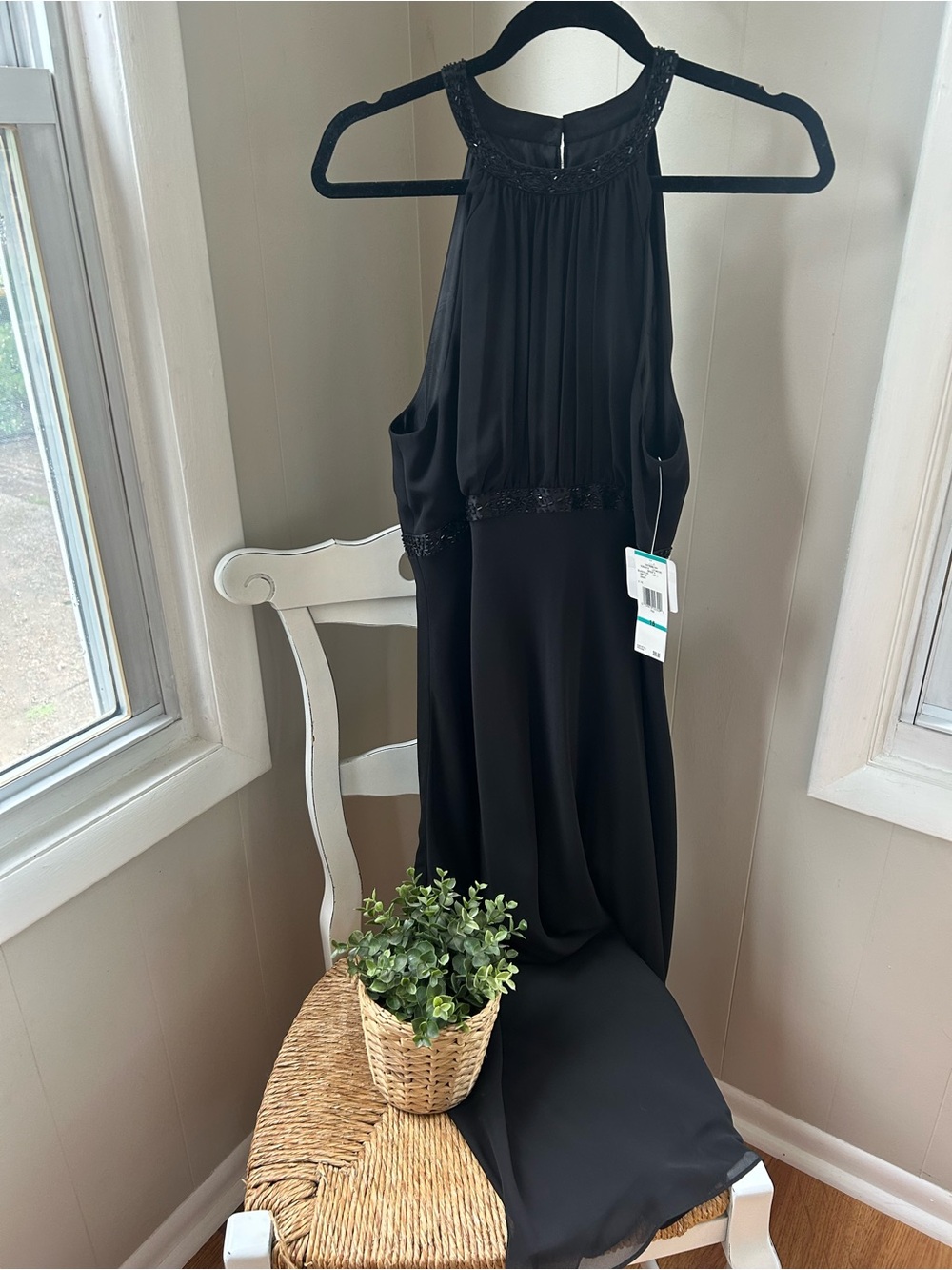jcpenney Black Halter Evening Dress with Beaded Trim